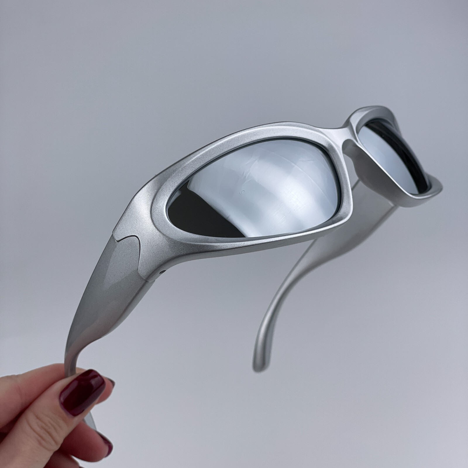 Pre-owned Balenciaga Bb0157s 004 Silver Grey Silver Wraparound Unisex Sunglasses