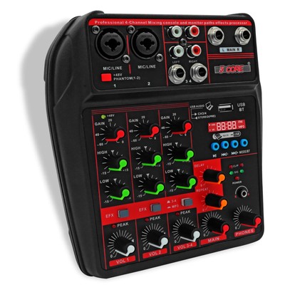 5 Core Audio Mixer 4 Channel DJ Mixing Board Small Bluetooth USB Analog Mezcl...
