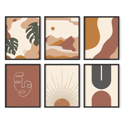 HAUS AND HUES Boho Prints Neutral Wall Art - Set of 6 Boho Art Prints Mid Centur