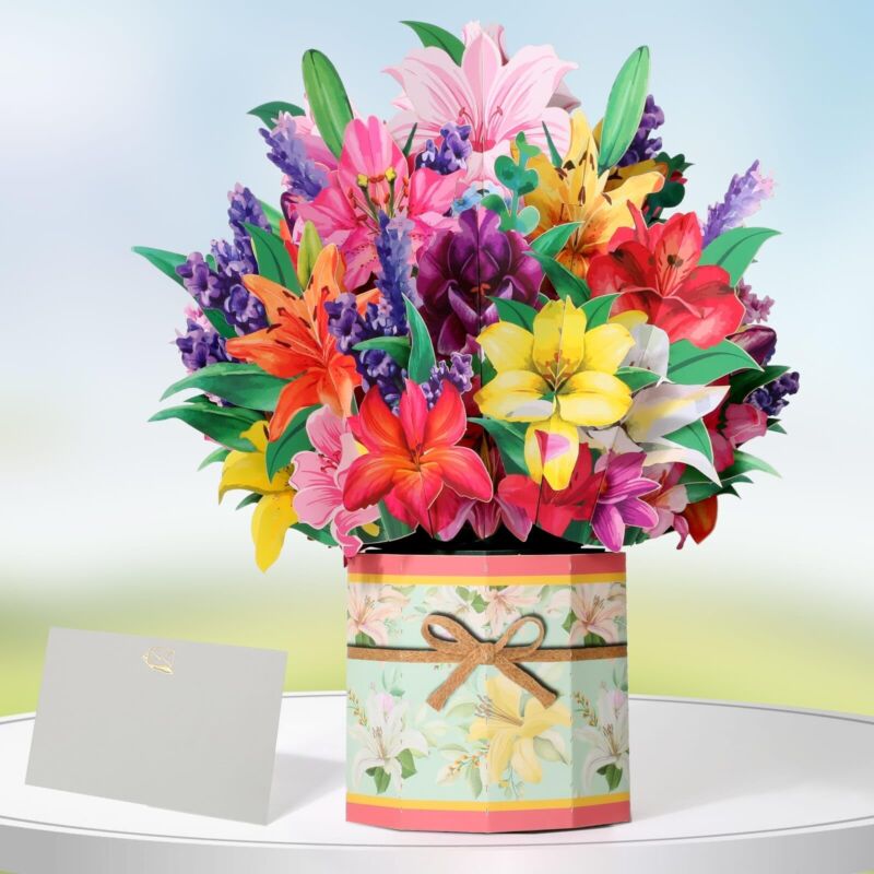 Paper Flower Pop Up Cards, Lilies Flower Bouquet Card Popup