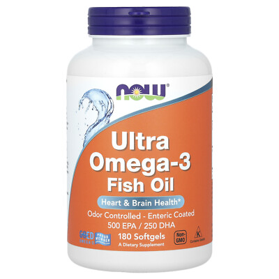 Now Foods Ultra Omega-3 500 EPA 250 DHA 180 Softgels Cholesterol-Free, GMP