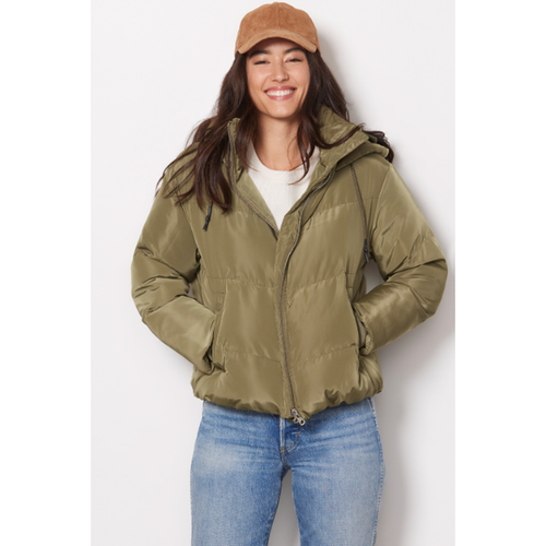 Pre-owned Jakke Evereve Poppy Recyled Puffer Hooded Coat Jacket In Olive Green // Xs