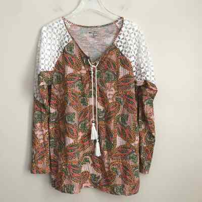 Woman New Directions Weekend 0X Orange Pattern Long Lace Sleeves