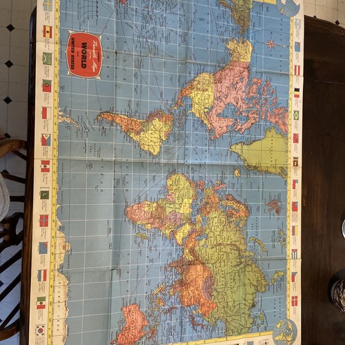 Vintage Large Wall Hammond's Reversible Maps Of The World