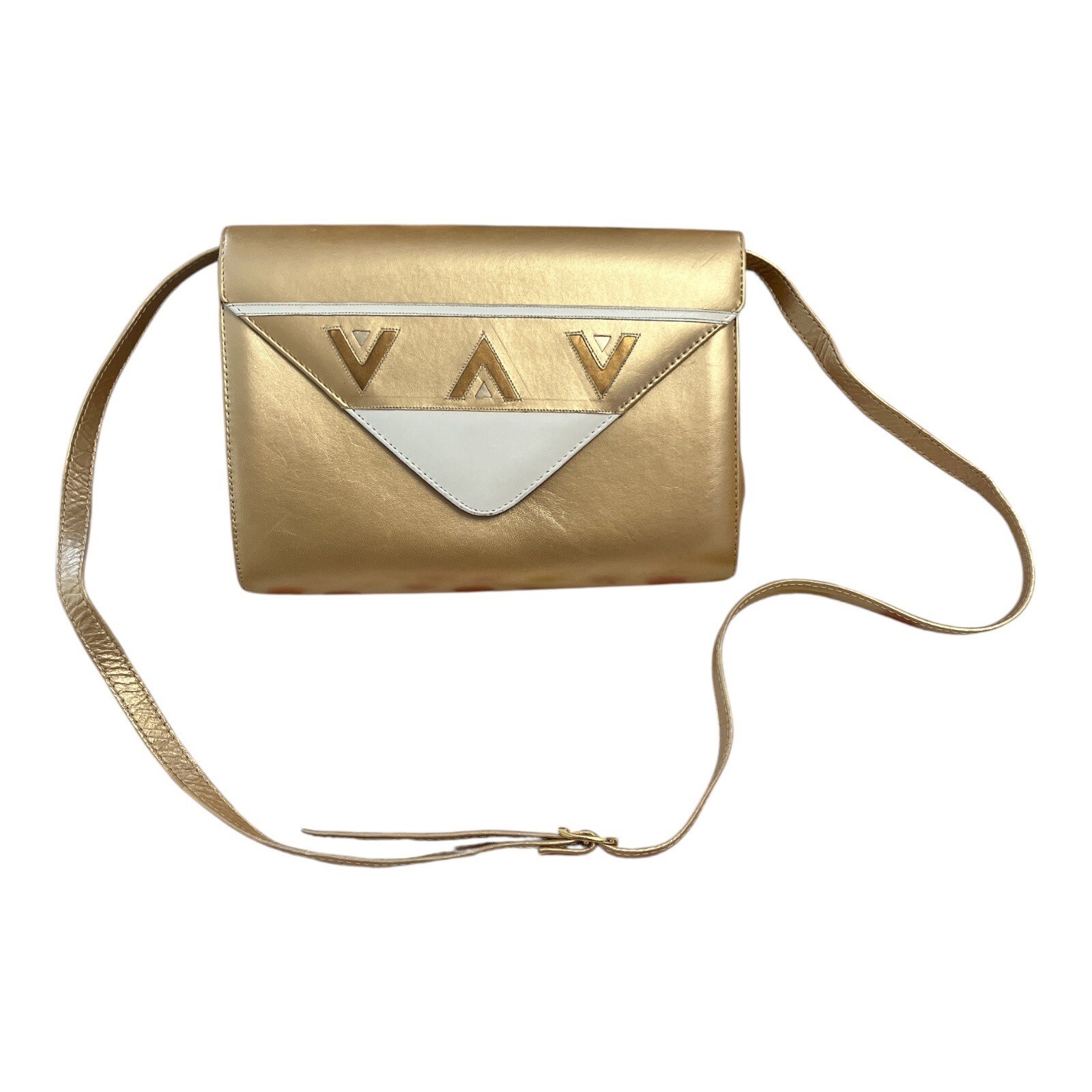 Vintage Margaret J. Gold & White Geometric Leather Shoulder