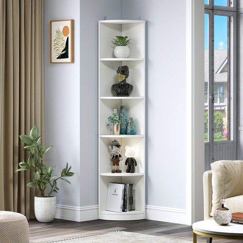 5-Tier Corner Shelf 71" Tall Wooden Corner Bookcase Bookshel