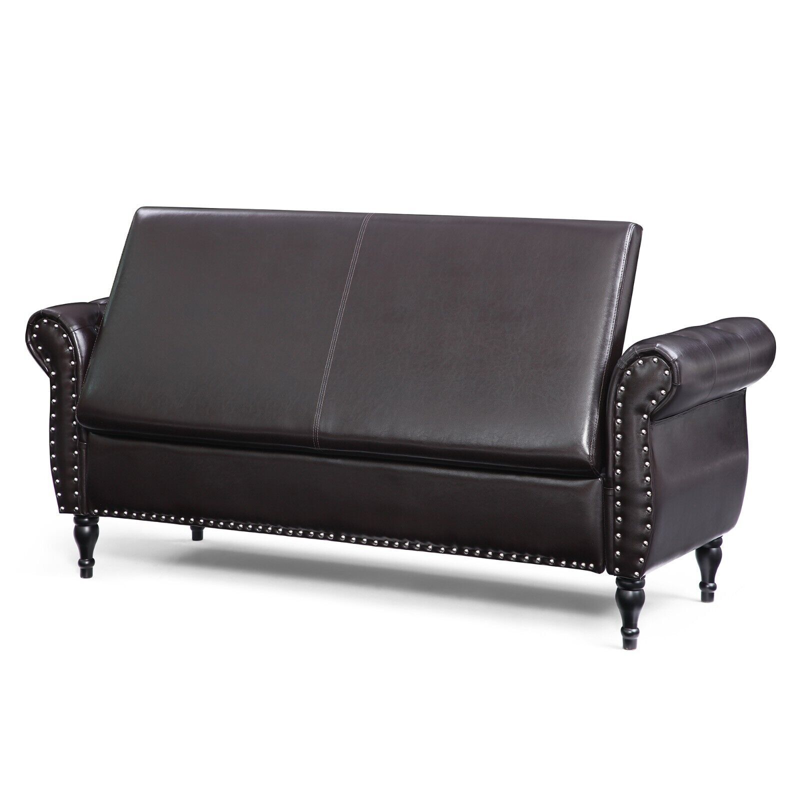 Modern Faux Leather Upholstered End of Bed Bench Storage Ottoman with Rolled Arm