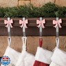 Shimeyao 8 Pcs Pink Bow Christmas Stocking Holder Heavy Duty Cast Iron Stocking Hooks Non-Slip Fireplace Hangers Xmas Bow Decoration for Mantle Shelf Staircases Party