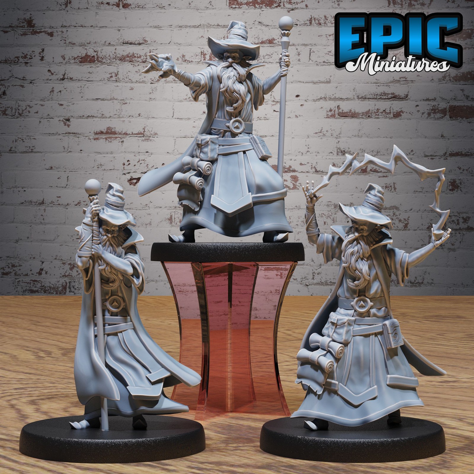 Old Wizard Miniatures Set – 3 Fantasy Wizard & Sorcerer Models | 28mm Scale