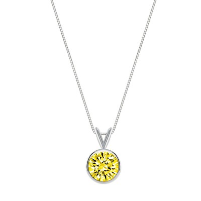 Pre-owned Shine Brite With A Diamond 3 Ct Round Cut Canary Solid 14k White Gold Solitaire Bezel Pendant 18" Necklace