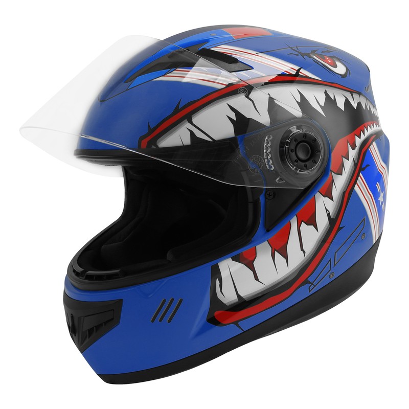 DOT Youth Kids Full Face Helmet Dirt Bike ATV Motocross Shark Marine Blue S-XXL