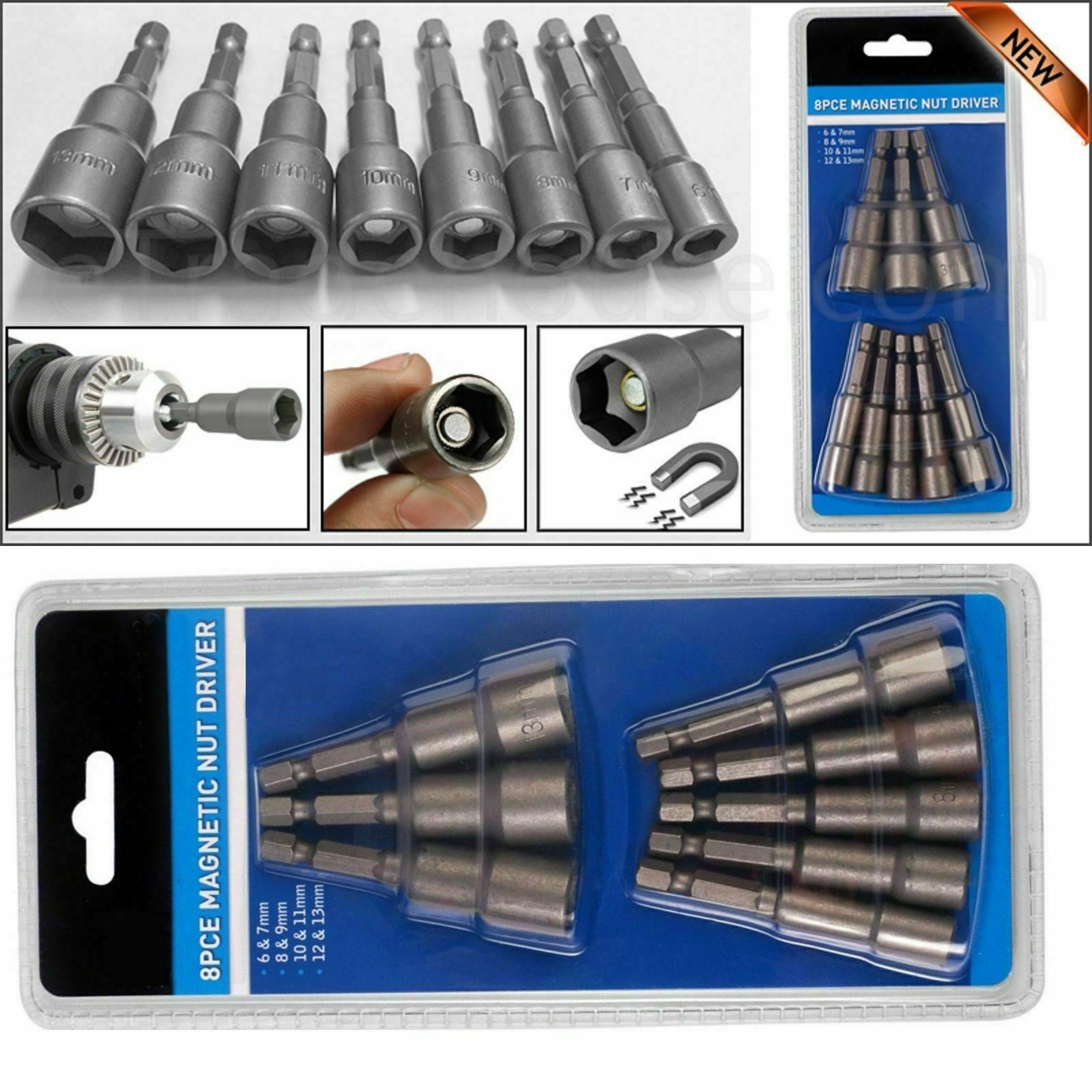 8pc 1/4" Hex Nut Driver Socket Metric Impact 6mm to 13mm Drill