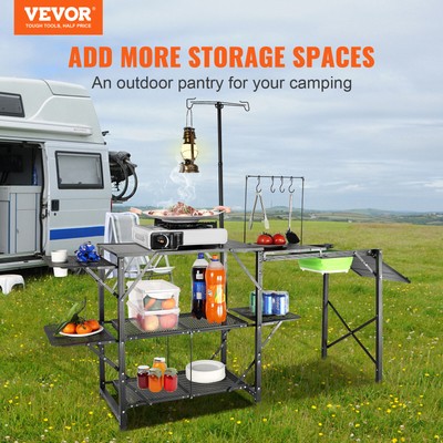 VEVOR Camping Kitchen Table Folding Portable Cook Station Tables Shelves&A Sink