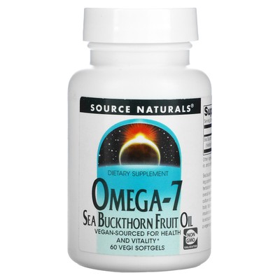 Source Naturals Омега-7 масло плодов облепихи 60 растительных мягких капсул без молока,