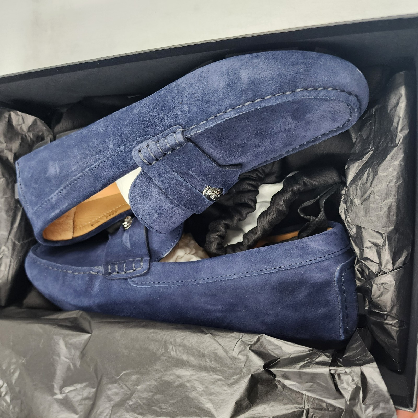Versace Medusa Penny Loafers Men's 42.5/9.5US Blue Stitched Moc Toe Slip On - Picture 18 of 24