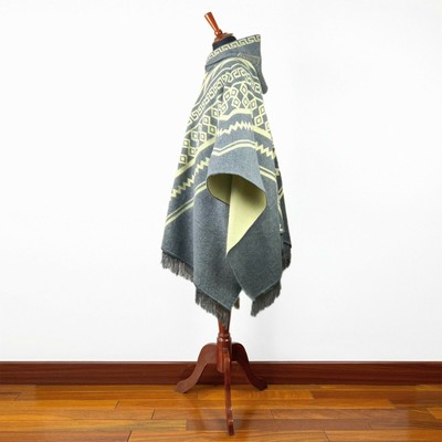 Alpaca wool Mens Unisex Hooded Poncho Aztec pattern all seasons boho hippie XXL