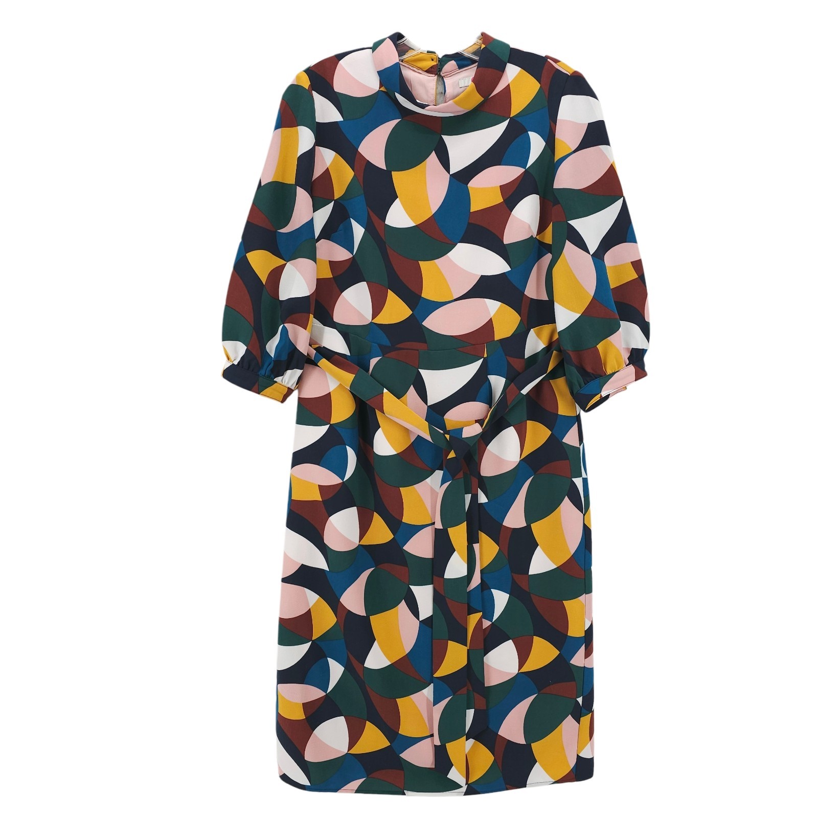 BODEN Lottie Midi Dress Geometric Colorful Belted 3/4 Sleeve EUC Size 6P PETITE