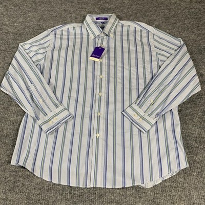 Alan Flusser Shirt Mens XL Blue Striped Cotton Button Down Long Sleeve Luxury