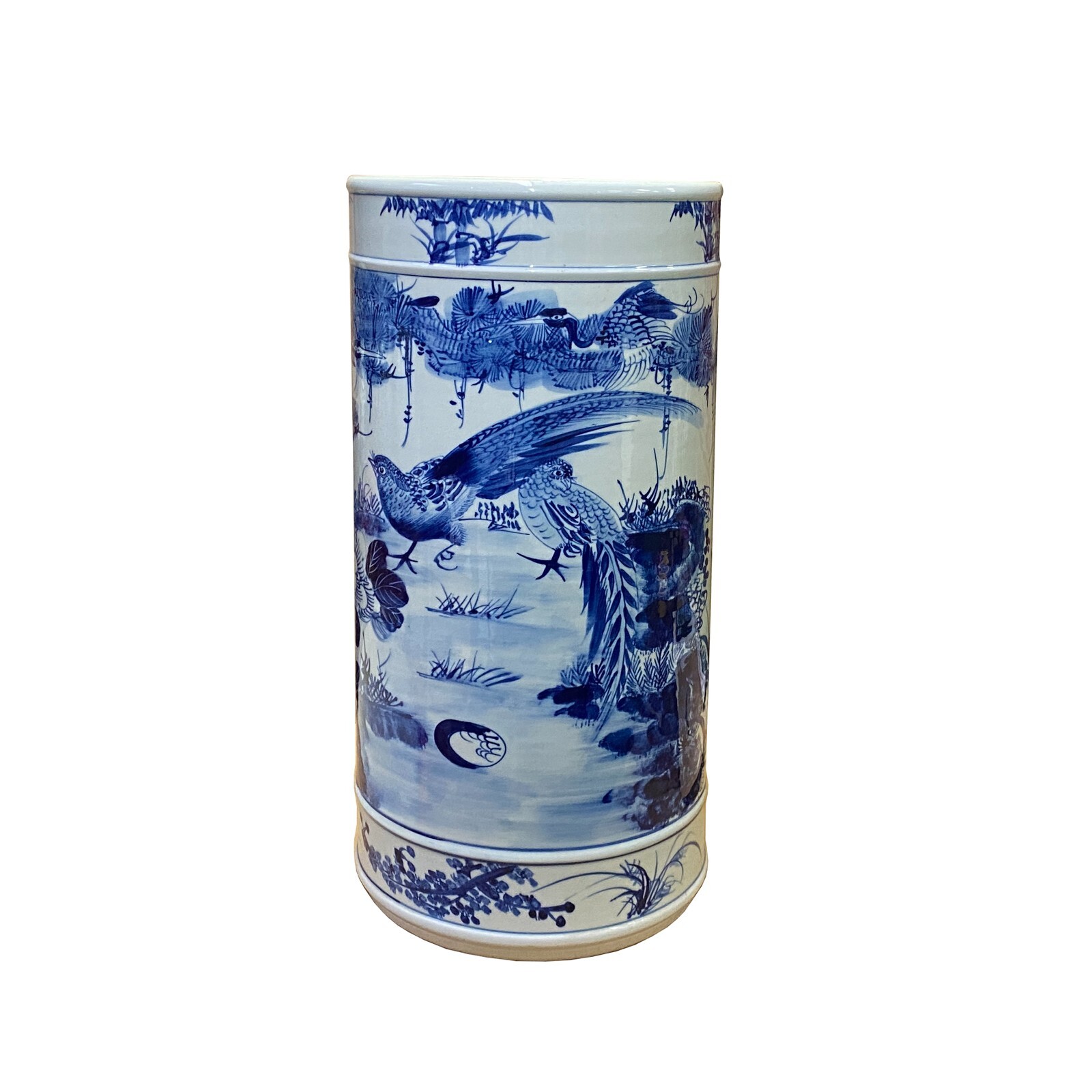 Chinese Blue White Porcelain Flower Birds Graphic Column Vase Holder ws2716S Chinese Blue White Porcelain Flower Birds Graphic Column Vase Holder ws2716S