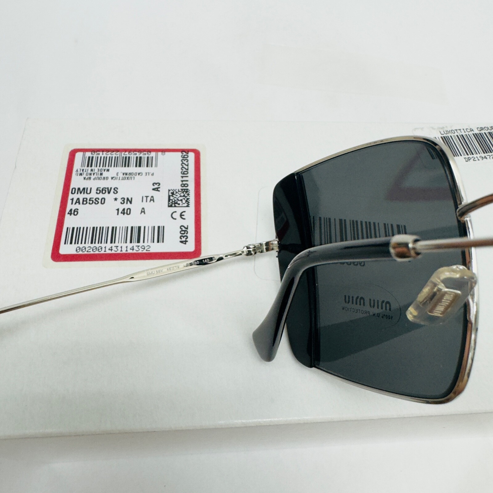 Pre-owned Miu Miu Core Mu56vs Silver Black Geometric Square Metal Fashion Sunglasses 56v