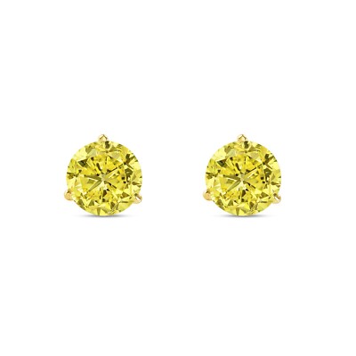Pre-owned Shine Brite With A Diamond 6 Ct Round Canary Earrings Studs Solid Real 18k Yellow Gold Push Back Martini