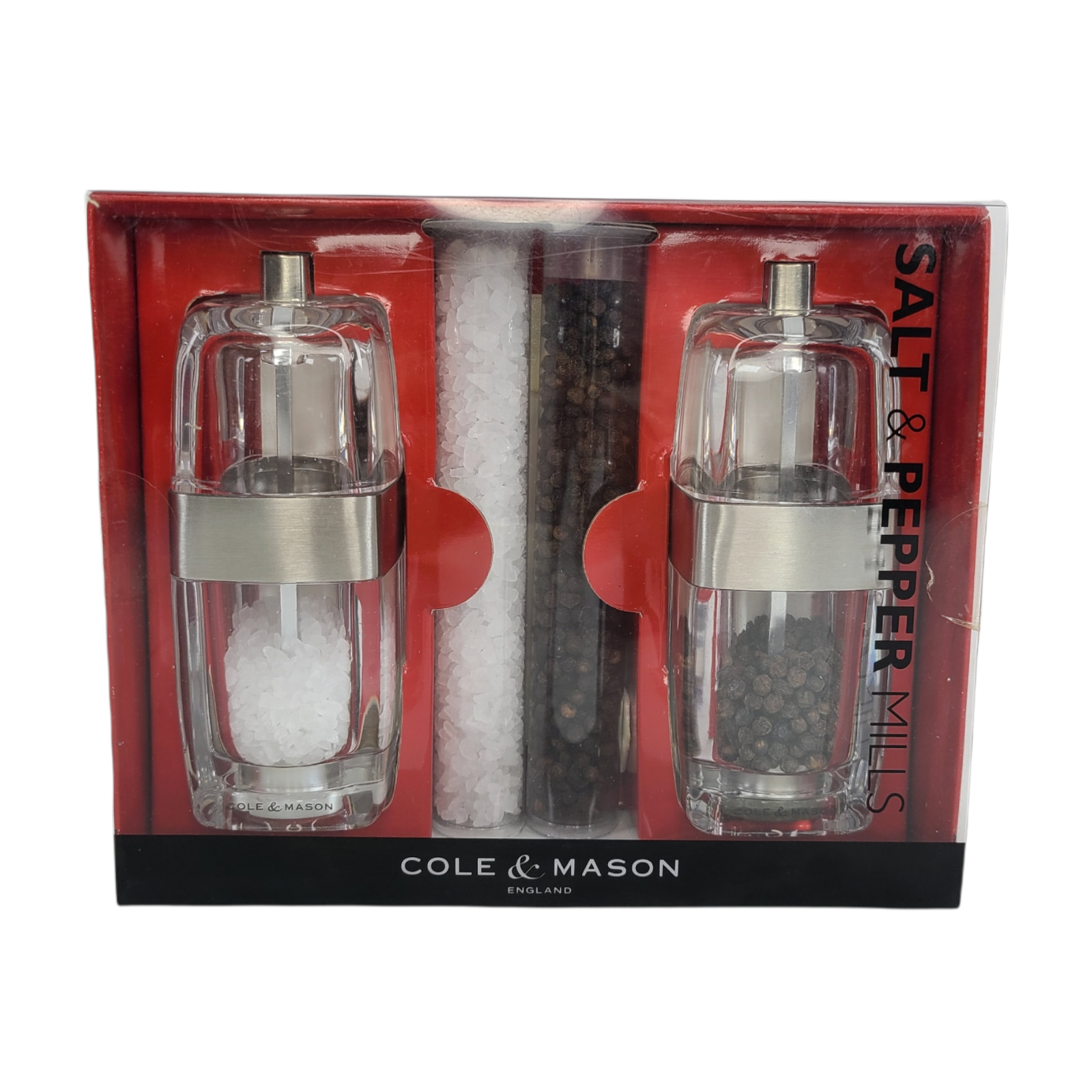 COLE & MASON SEVILLE Salt and Pepper Grinder Set Clear Acryl