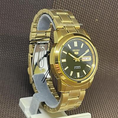 Pre-owned Seiko 5 Snkk22k1 Automatic Gold-tone Stainless Steel Black Analog Men's Watch