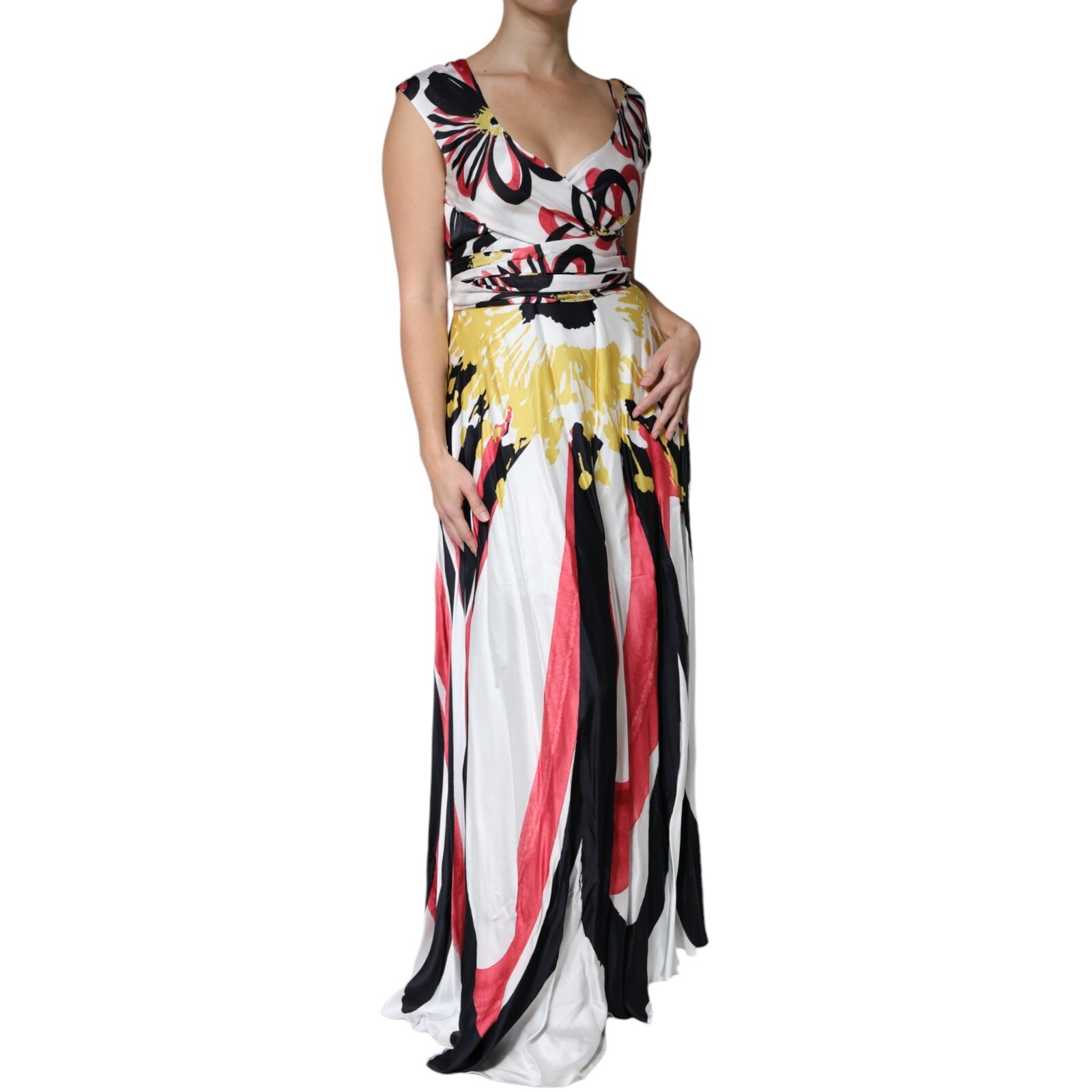 Платье FABIAN FERRI, Многоцветное длинное платье без рукавов из абстрактной вискозы IT42/US8/M