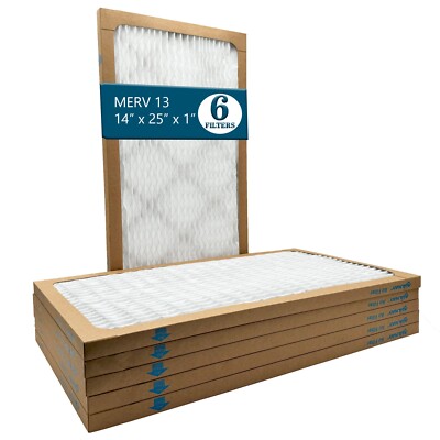 Furnace AC Air Filter MERV 13, 14'' x 25'' x 1'' (Pack of 6)