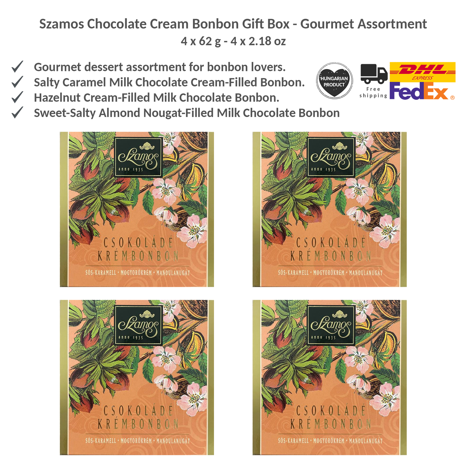 Szamos Chocolate Cream Bonbon Filled Salted Caramel, Hazelnut and Nougat Cream