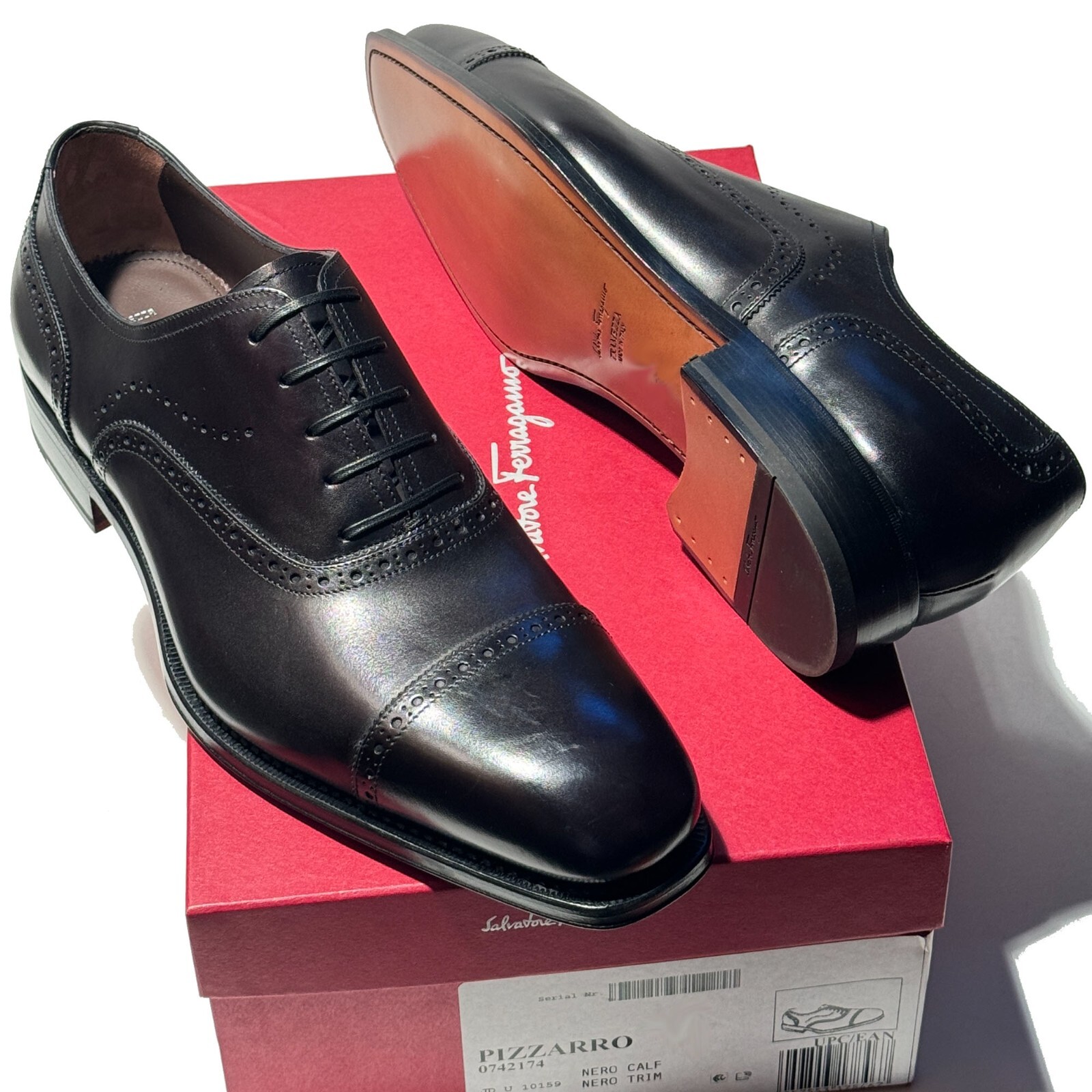 FERRAGAMO FERRAGAMO PIZZARRO TRAMEZZA BLACK LEATHER CAP TOE OXFORD MEN'S DRESS SHOES