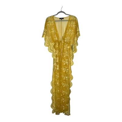Lulus Embroidered Duster Womens Medium Yellow Sheer Lightweight Fairy Boho Flowy