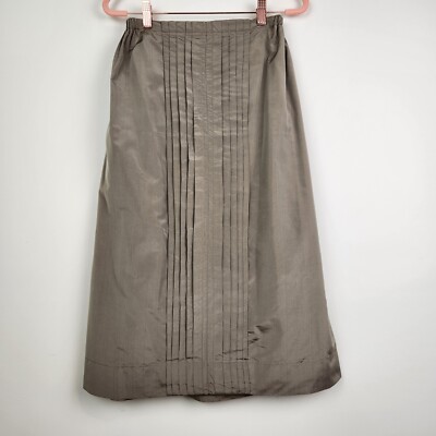 Krista Larson Skirt Womens One Size Taupe Midi Silk Taffeta Elastic Back USA