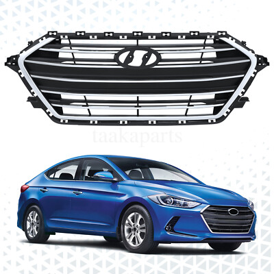 Front Bumper Grille Grill w/ Chrome Trim For 2017-2018 Hyundai Elantra Black