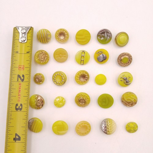 Mixed Lot of 25 Vintage Glass Buttons - Yellow Round Textured