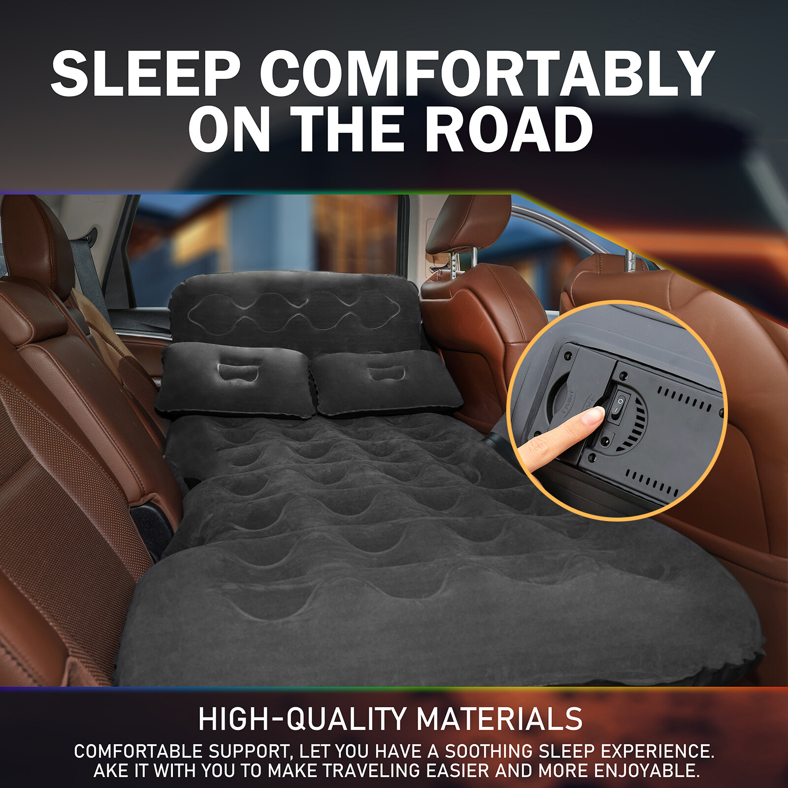 Inflatable Car Travel Air Mattress Thickened Flocking &PVC Camping Bed Universal