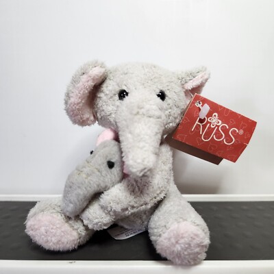 Vintage Russ Luv Pets Mother Elephant and Baby Bean Bag Plush 4'' NWT