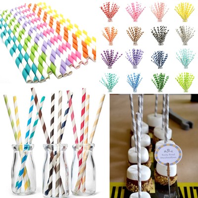 25pcs Paper Drinking Straws Striped Straws for Birthday Wedding Party Decoration