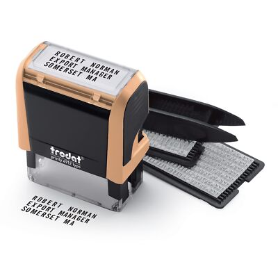 Printy 4912 DIY Stamp Self Inking Pastel Orange   4 Line of Text with Black I...