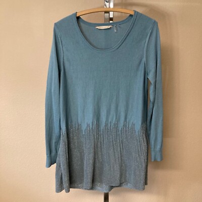 Soft Surroundings XL Pullover Sweater Blue Silver  Metallic Accent Long Sleeve
