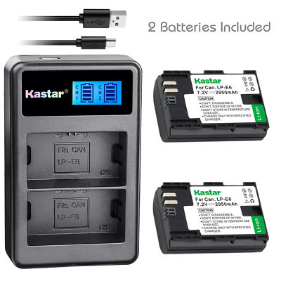 LP-E6 Battery & LCD Dual Charger for Canon EOS 5D Mark III, 5D Mark IV, 7D, 60D