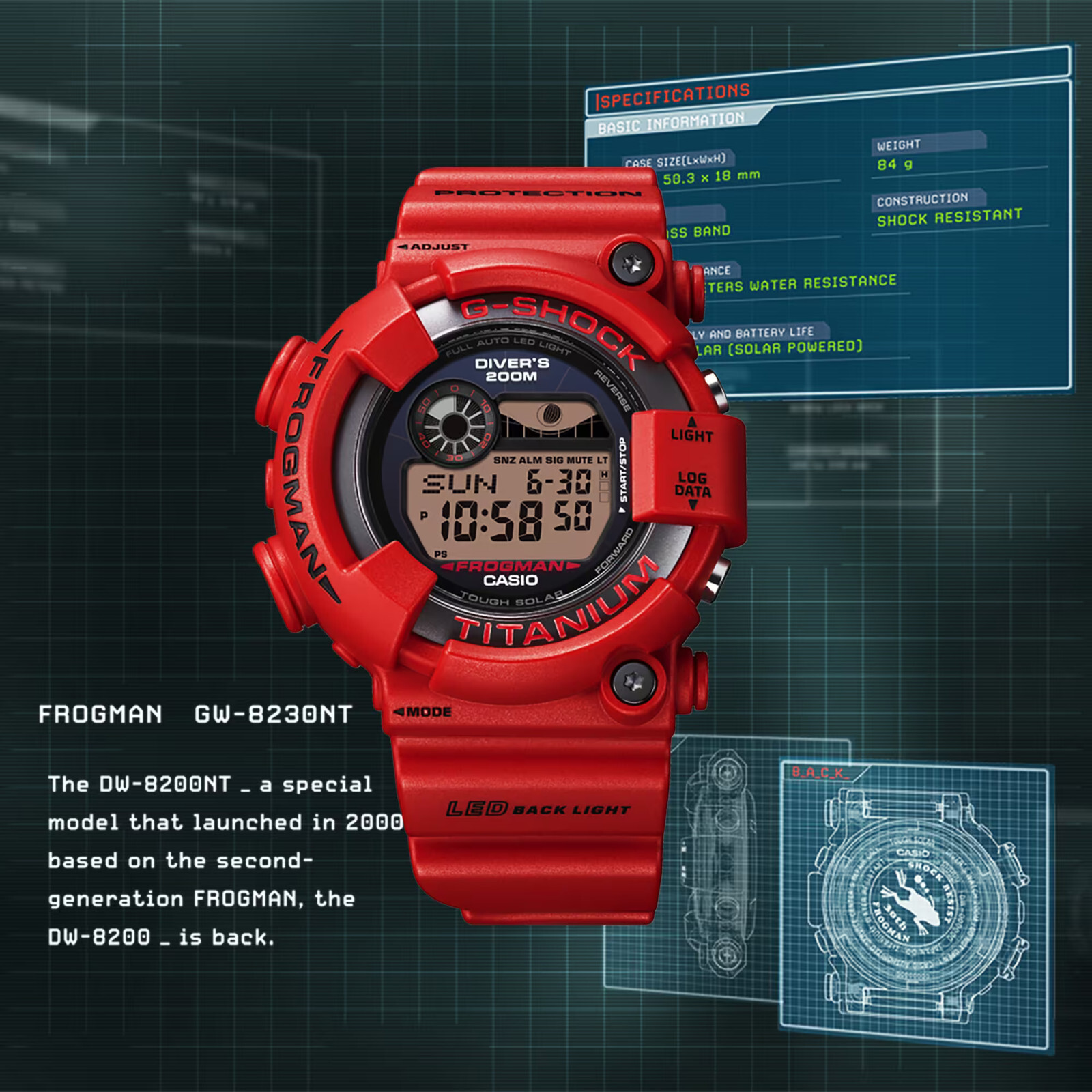 Pre-owned Casio G-shock Frogman Digital Titanium 30 Anniversary 8200 Red Watch Gw8230nt-4