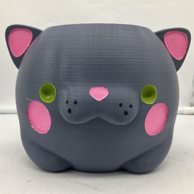 Custom Painted 3d Printed Russian Blue (gray) Cat Planter Pot - FREE SHIPPING!