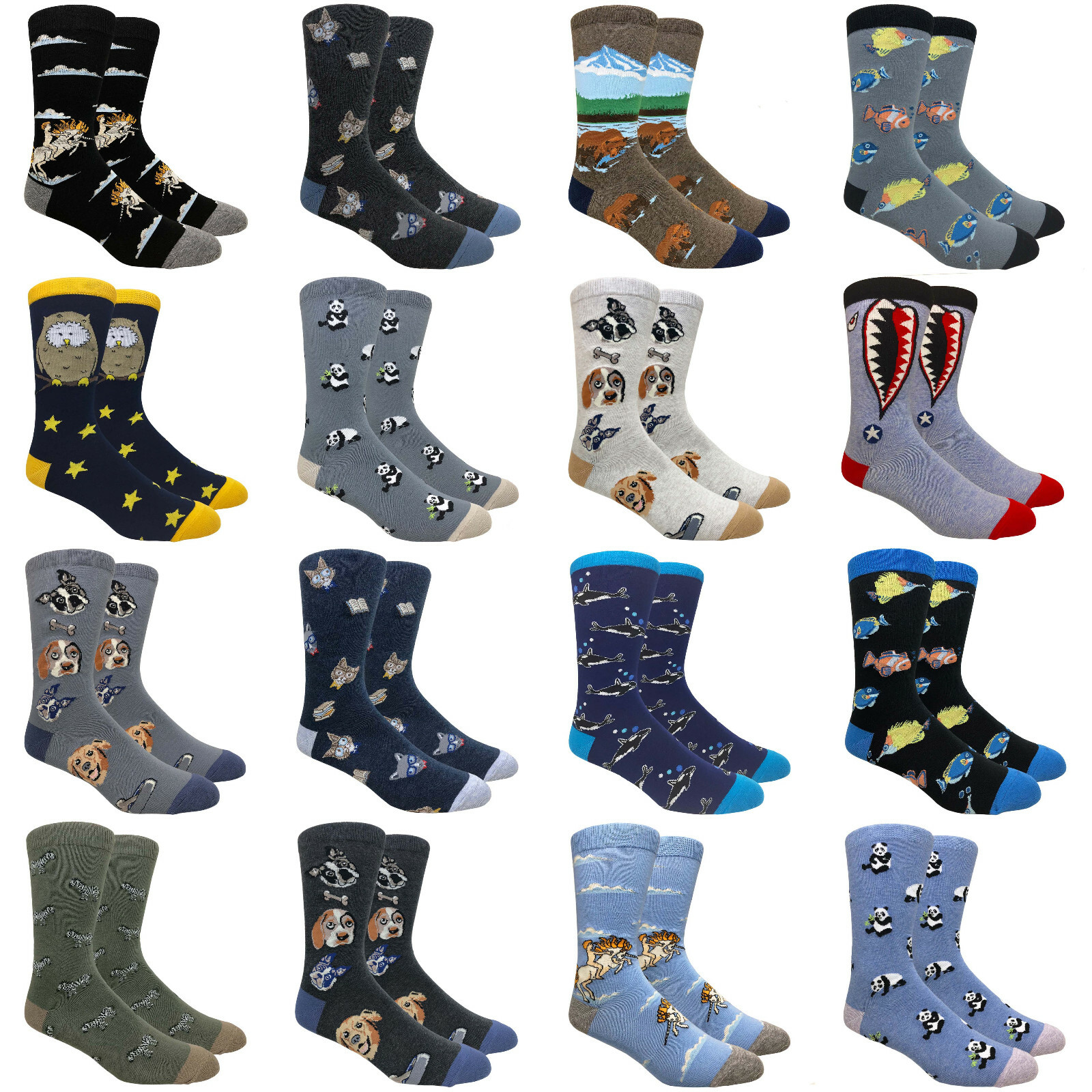 Men's Cool and Colorful Patterned Novelty Animal Crew Dress Socks, Multi-Packs