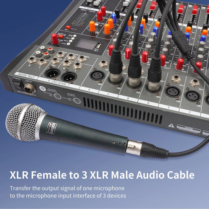 3 Pin XLR Female to 3 Male Y Splitter Cable 2FT Balanced 3 Way XLR Splitter Cabl