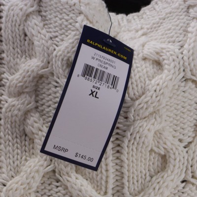 NWT Polo Ralph Lauren Cream Sleeveless Pullover Vest Cable Knit Size XL ANB
