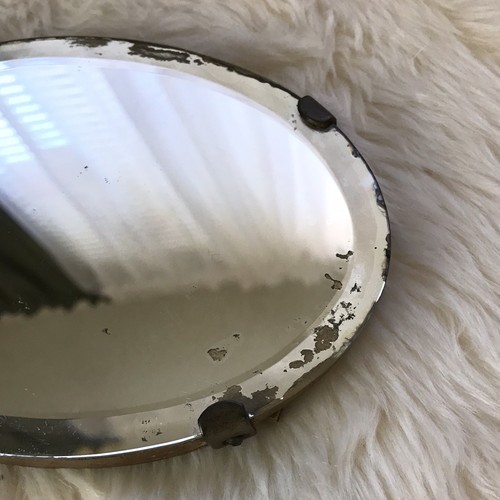 Antique Barbola Oval Beveled Mirror Gesso Flowers Table Top c.1930s Yellow FLRS