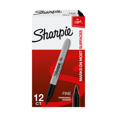 Sharpie Fine Point Permanent Markers, Gray Barrel, Black Ink, Pack Of 12 Markers