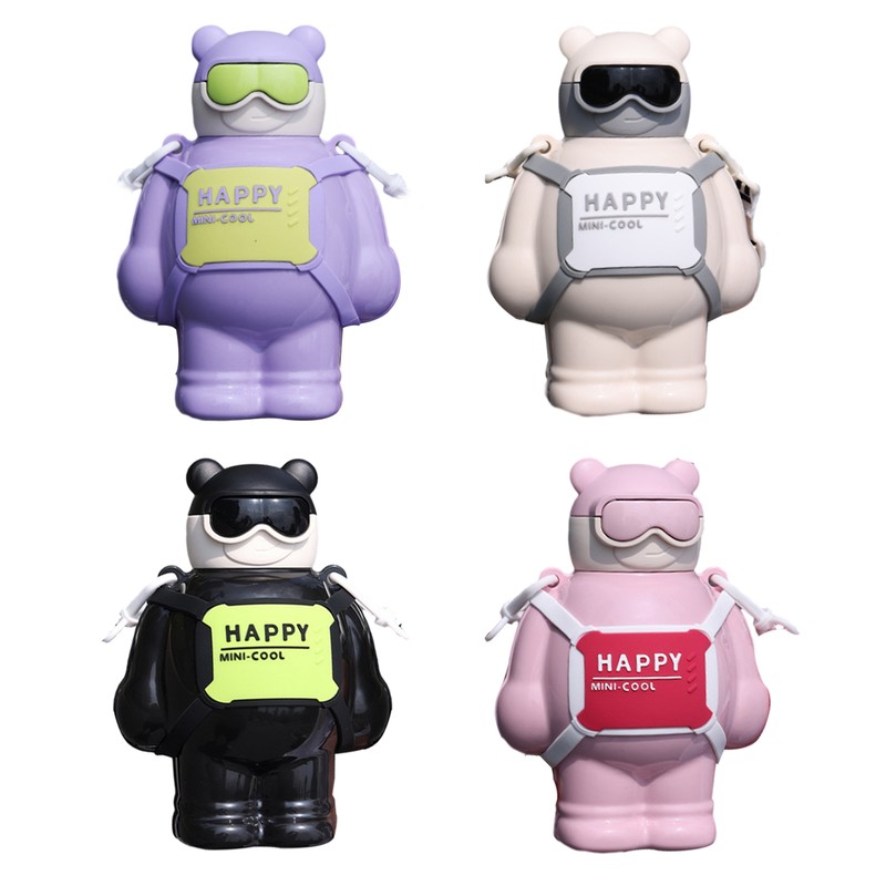 Cute 800ml Straw Bottle for Kids Cartoon Bear Stainless Steel Water Bottle