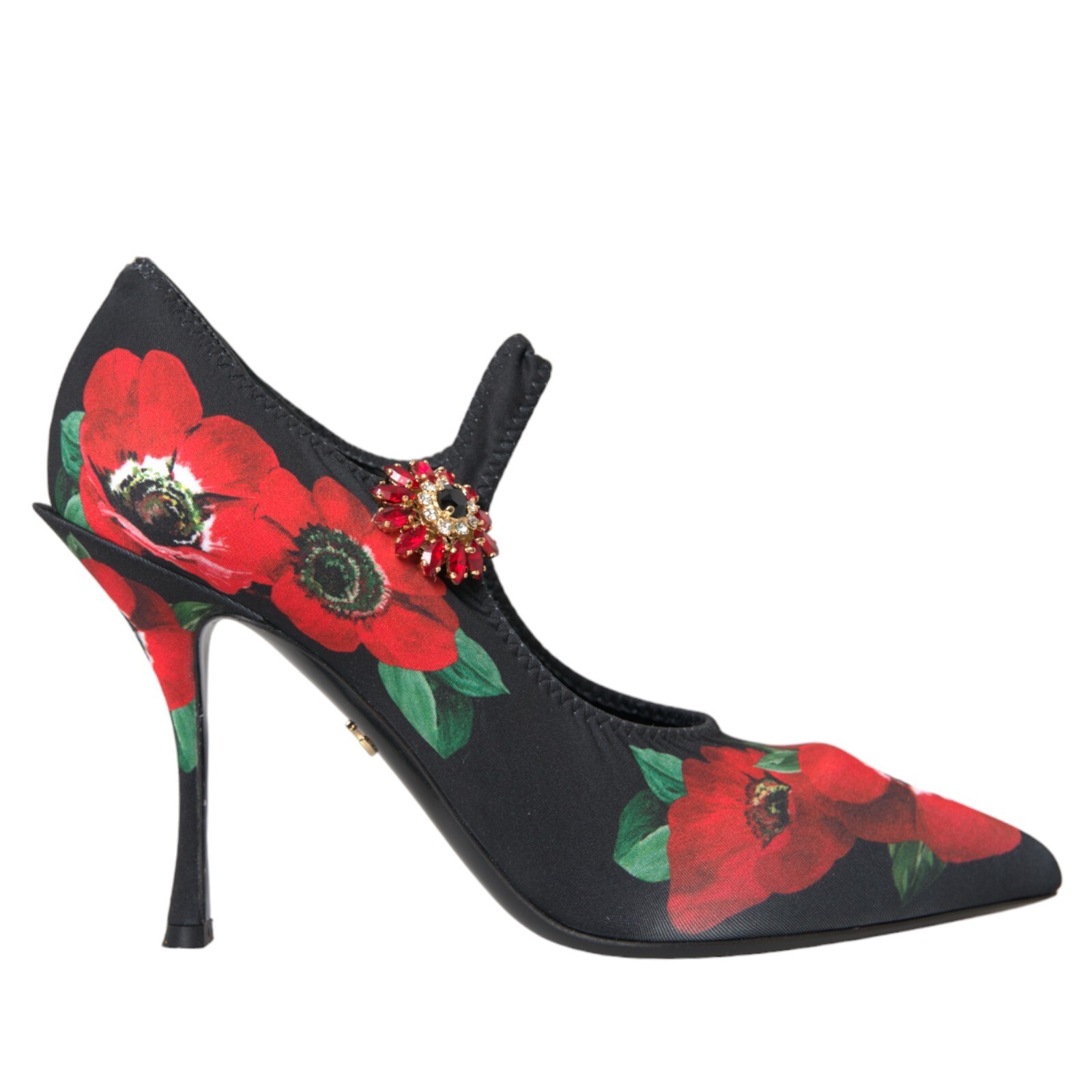 Pre-owned Dolce & Gabbana Shoes Black Floral Crystal Mary Jane Pumps Eu39 / Us8.5 1050usd